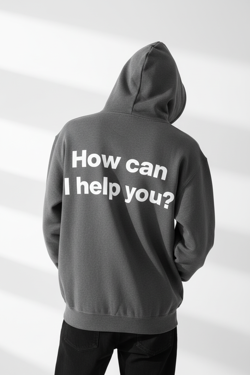 alineai.app Hoodie Grey – How can I help you? back