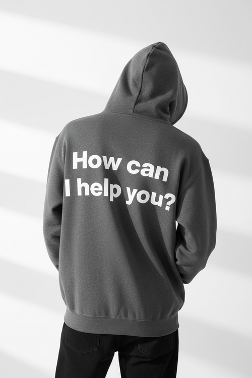 alineai.app Hoodie Grey – How can I help you? back