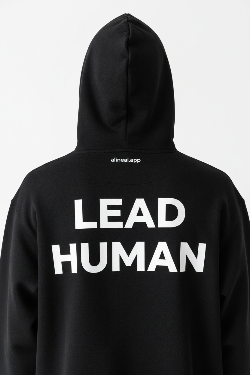 alineai.app Hoodie Black – Lead Human. back