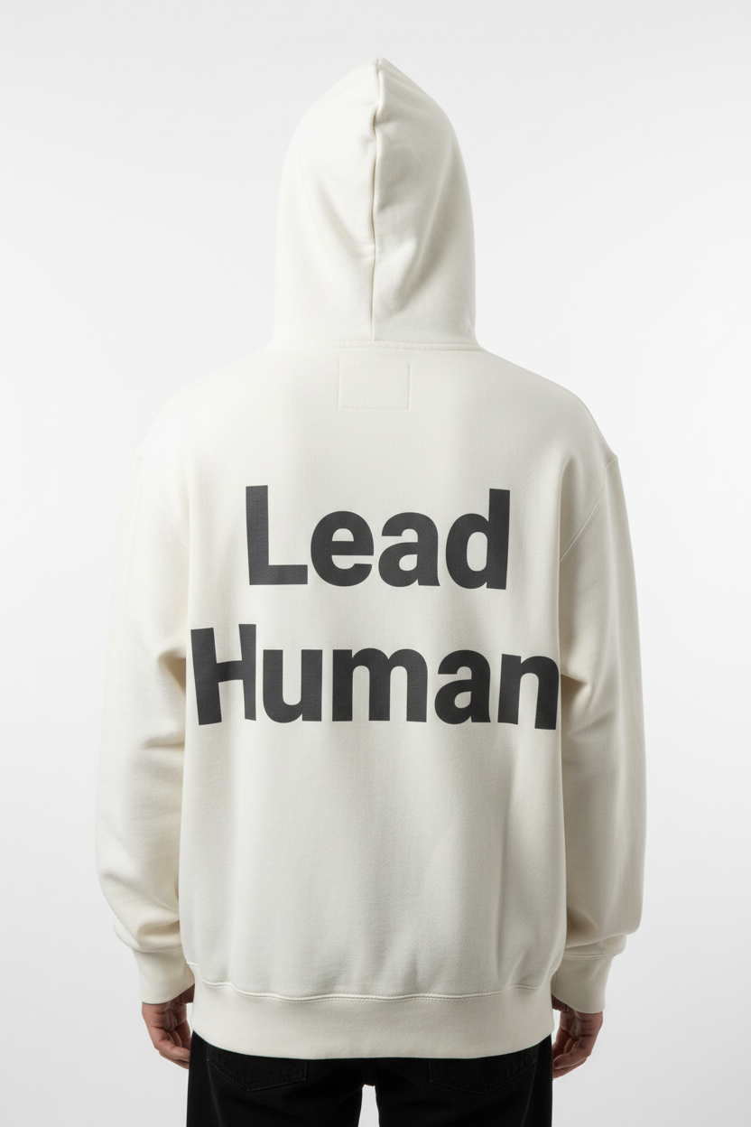 alineai.app Hoodie White – Lead Human. back
