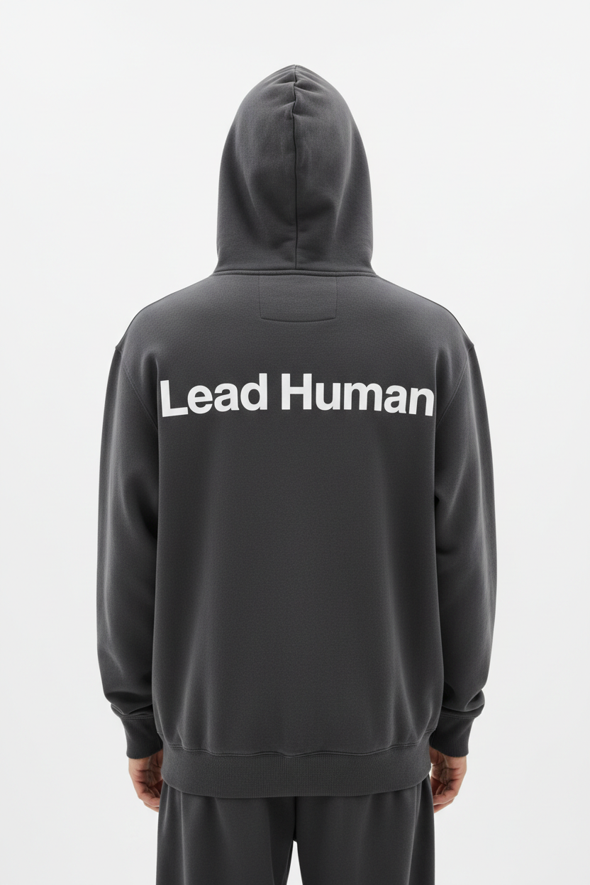 alineai.app Hoodie Grey – Lead Human. back