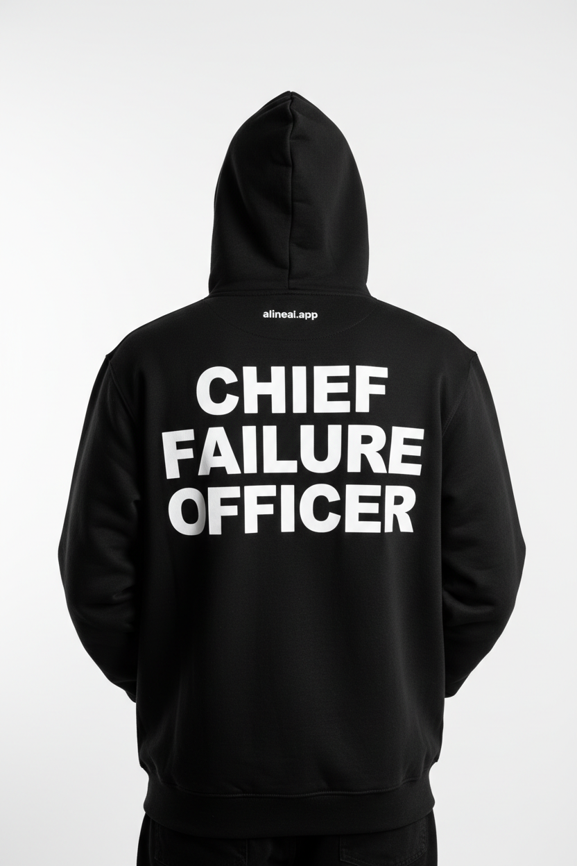 alineai.app Hoodie Black – Chief Failure Officer. back
